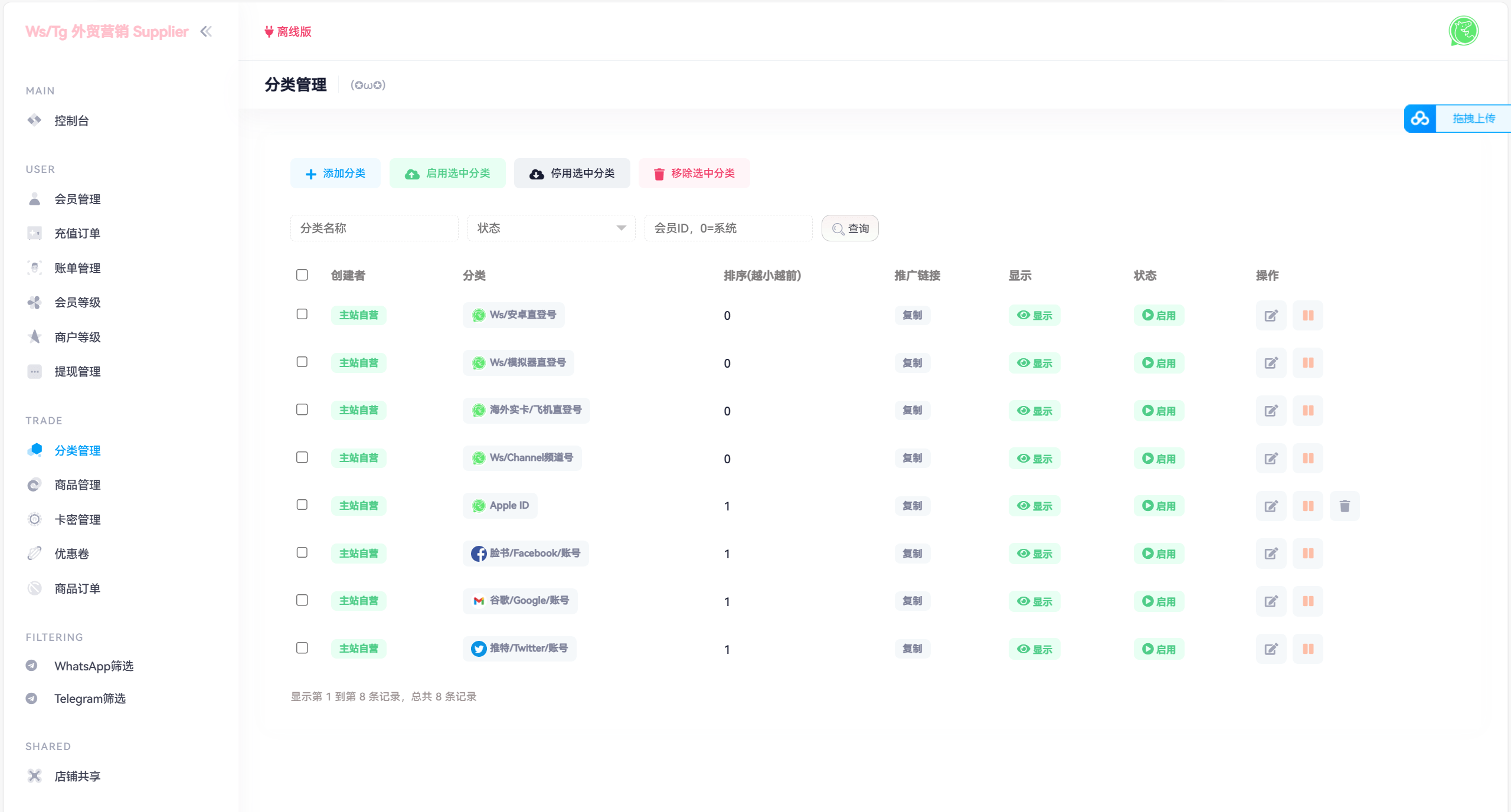 WhatsApp筛选Ws/Tg外贸营销Supplier推特号/FB号/谷歌号/小火箭Ws/Channel社交账号