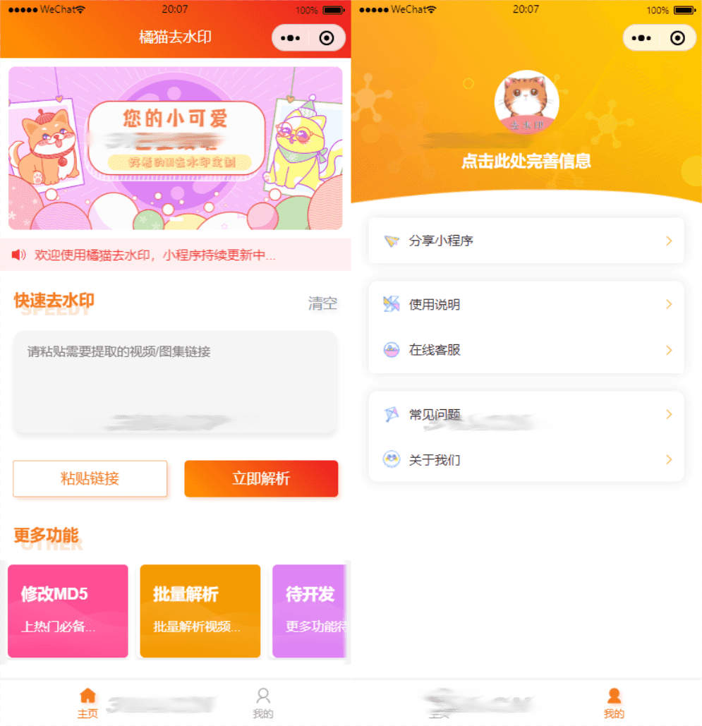 D1027 橘猫自定义接口PHP后端去水印小程序源码带部署教程pdf