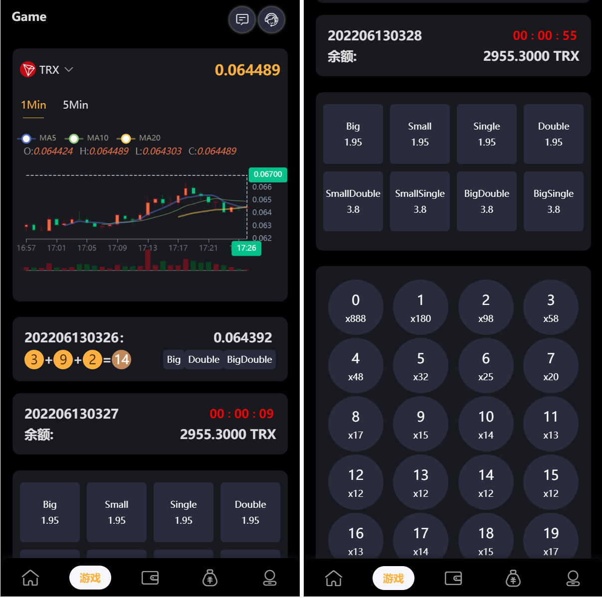 完整版区块链游戏/trx投注竞猜游戏/trx下注游戏/前端uinapp