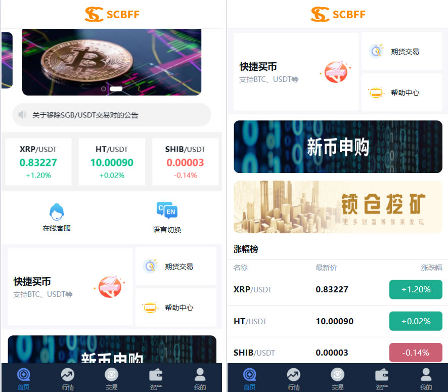 多语言SCBFF交易所源码 新币申购/杠杆交易/C2C交易/秒合约/锁仓挖矿 PHP+uniapp源码 带机器人+安装教程