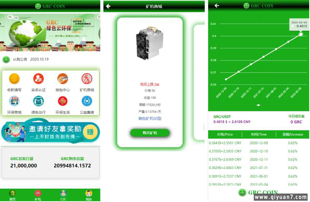 绿色矿机系统区块链钱包云算力挖矿