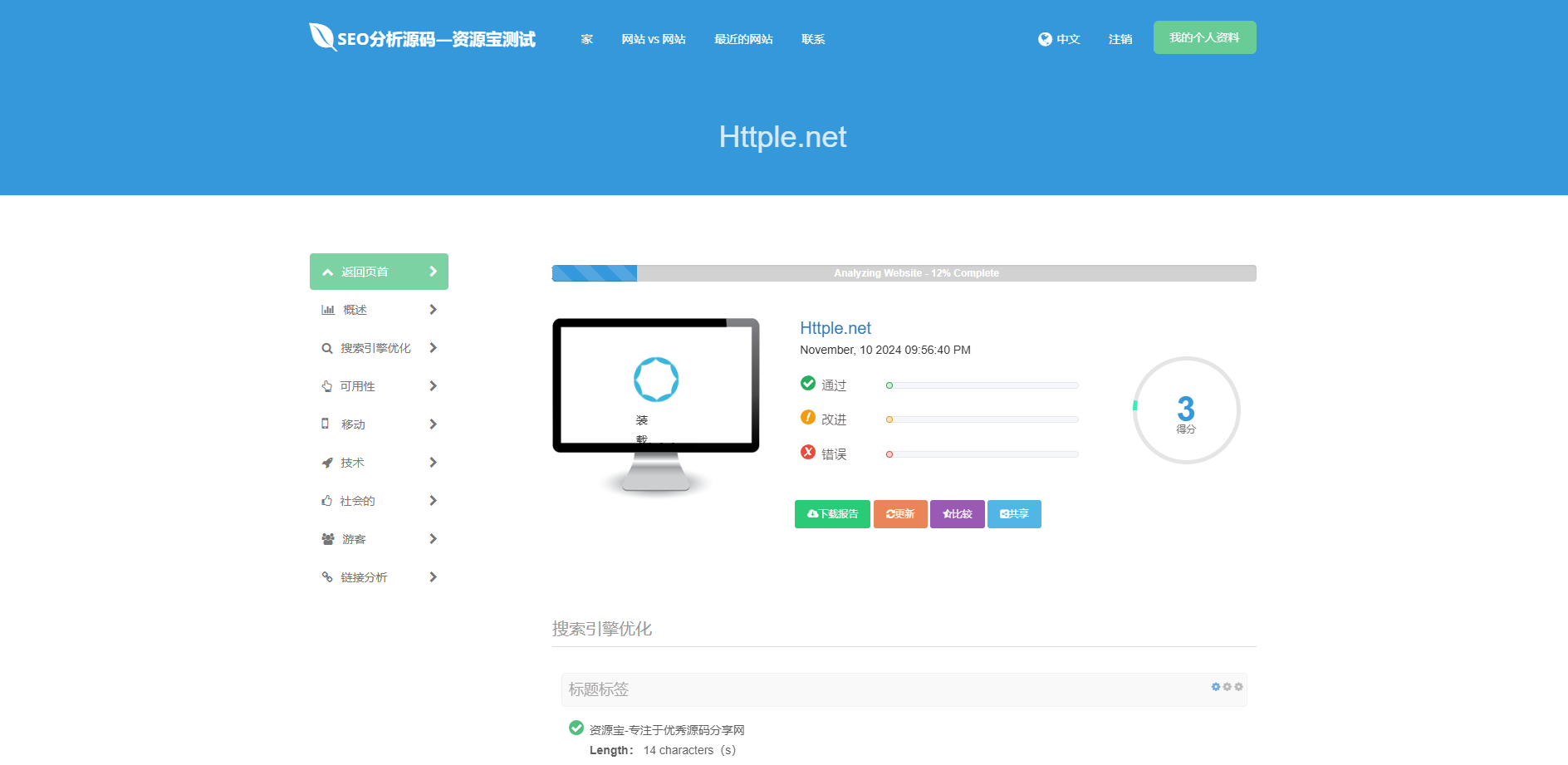 SEO在线检测优化源码/检测分析源码，获得更高收录