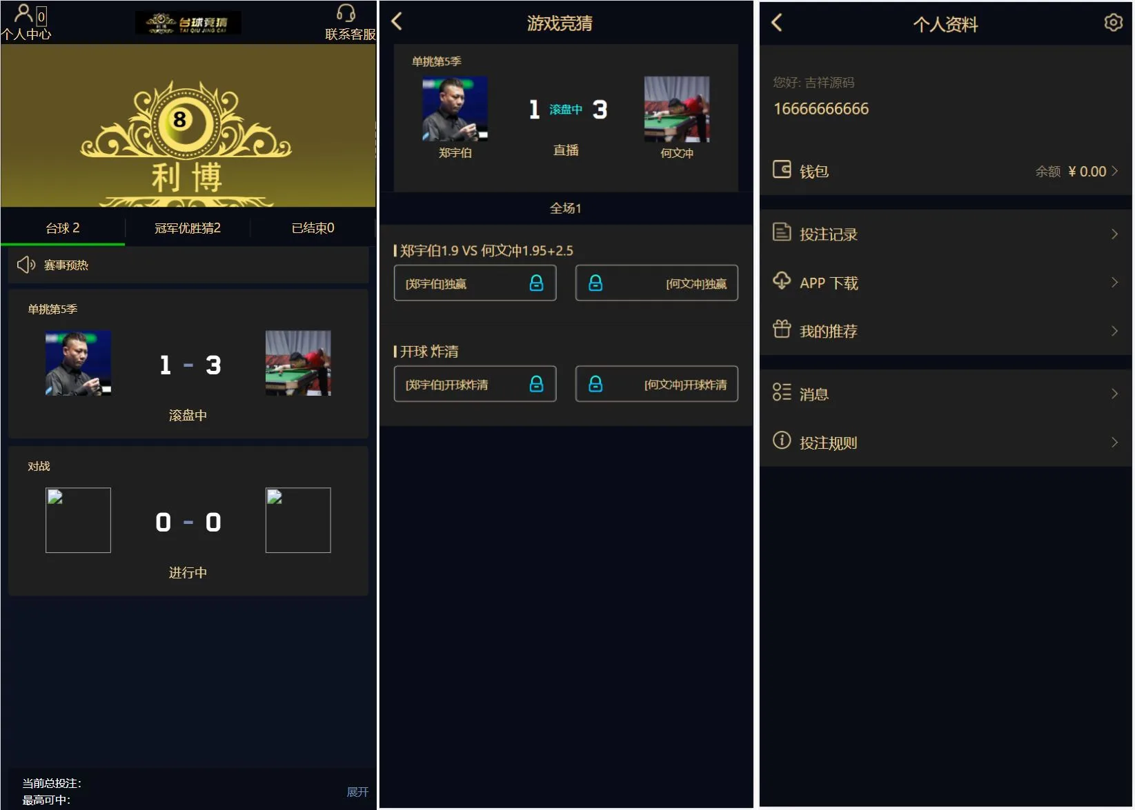 台球竞猜投注源码下载/自定义赛事/冠军优胜猜